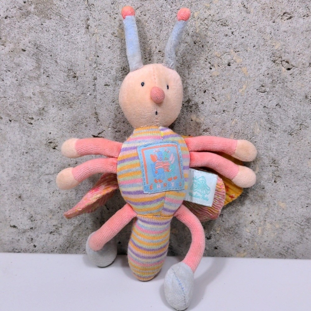 Moulin Roty Zephiretto Butterfly Plush Rattle 8" French Designer Toy Retired VTG